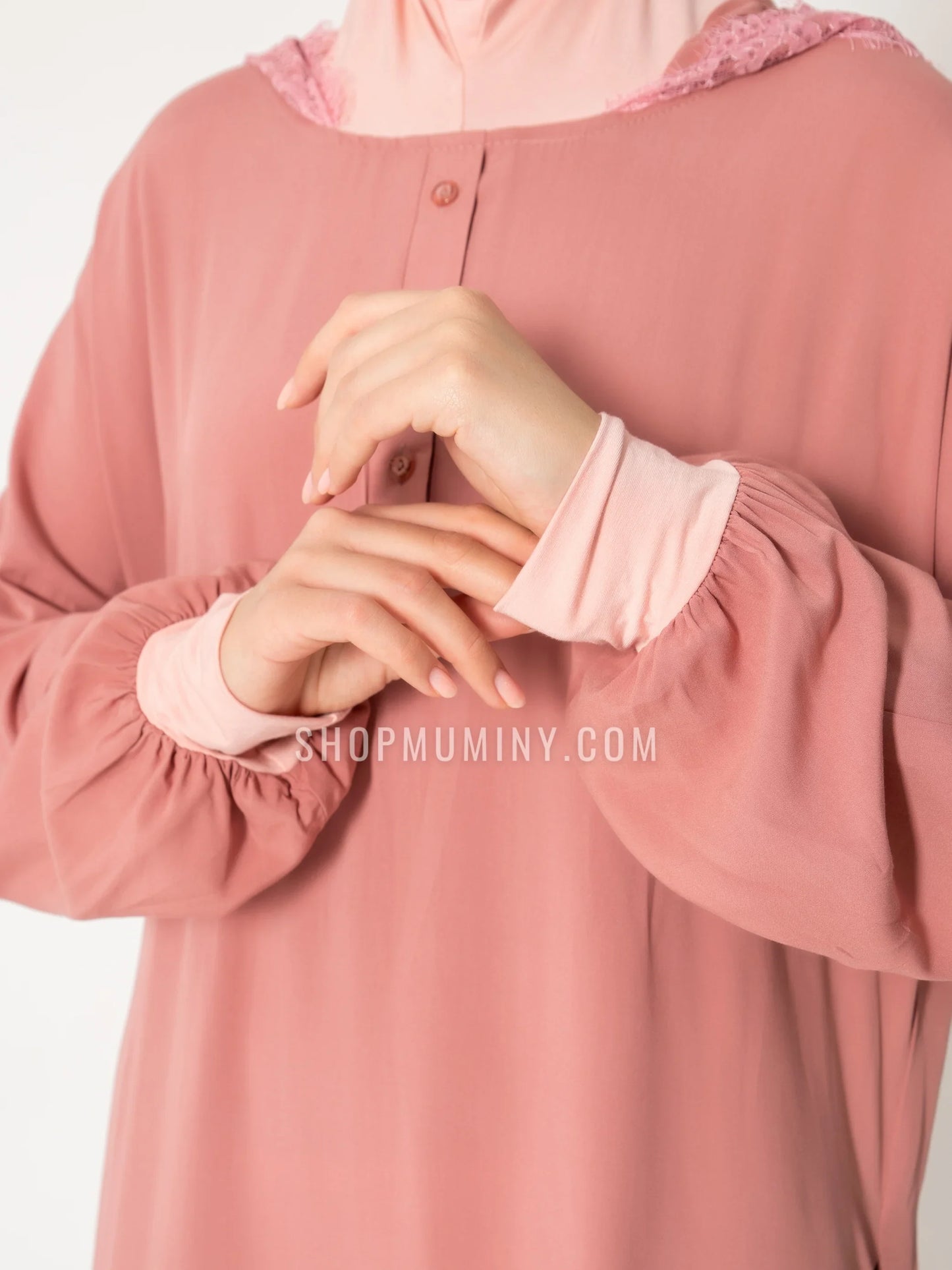 Hooded One-Piece Prayer Dress: Rosey Bliss - Handmade Hooded One-Piece Prayer Dress from Muminy