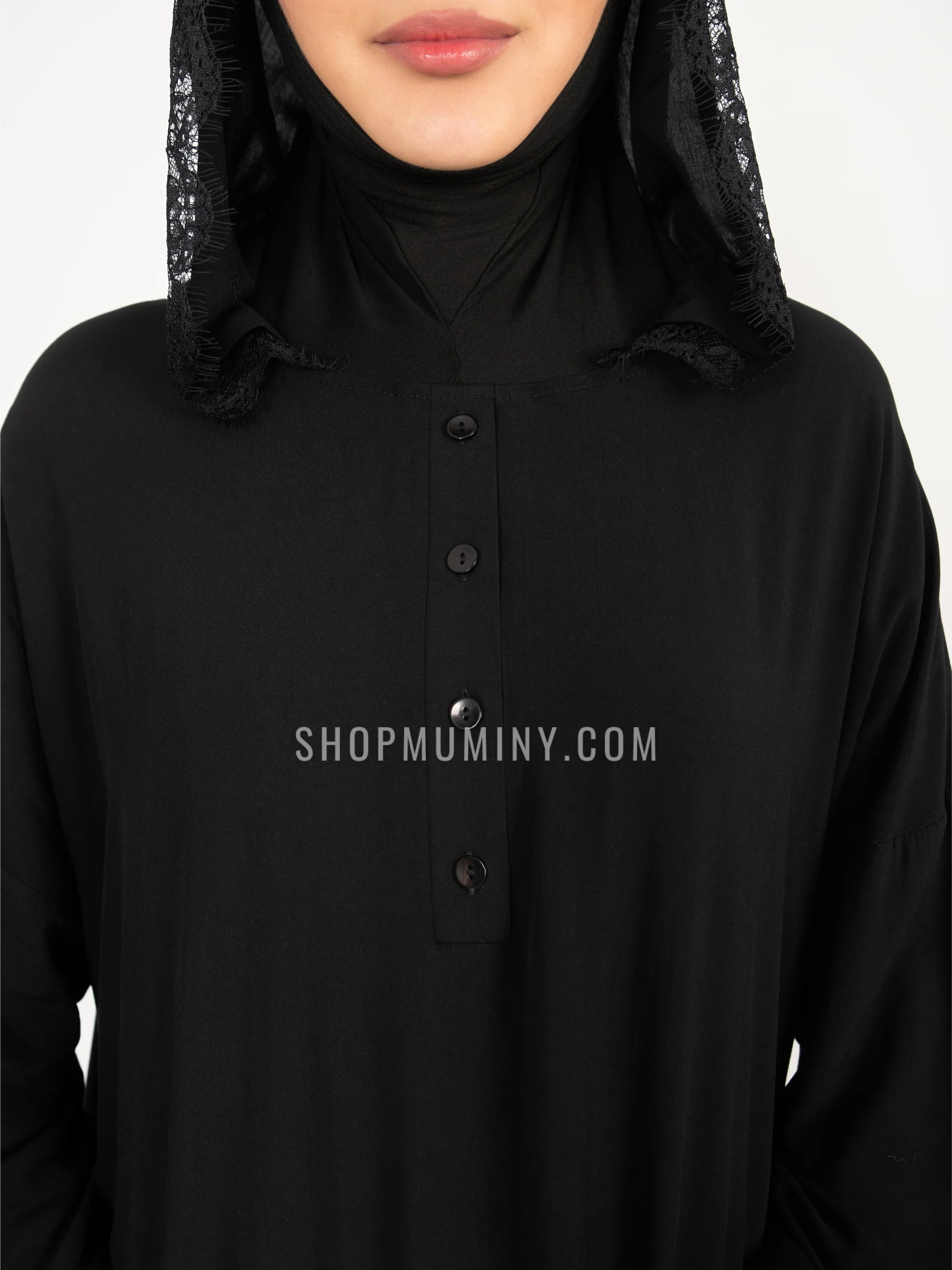 Hooded One-Piece Prayer Dress: Midnight Noir - Handmade Hooded One-Piece Prayer Dress from Muminy
