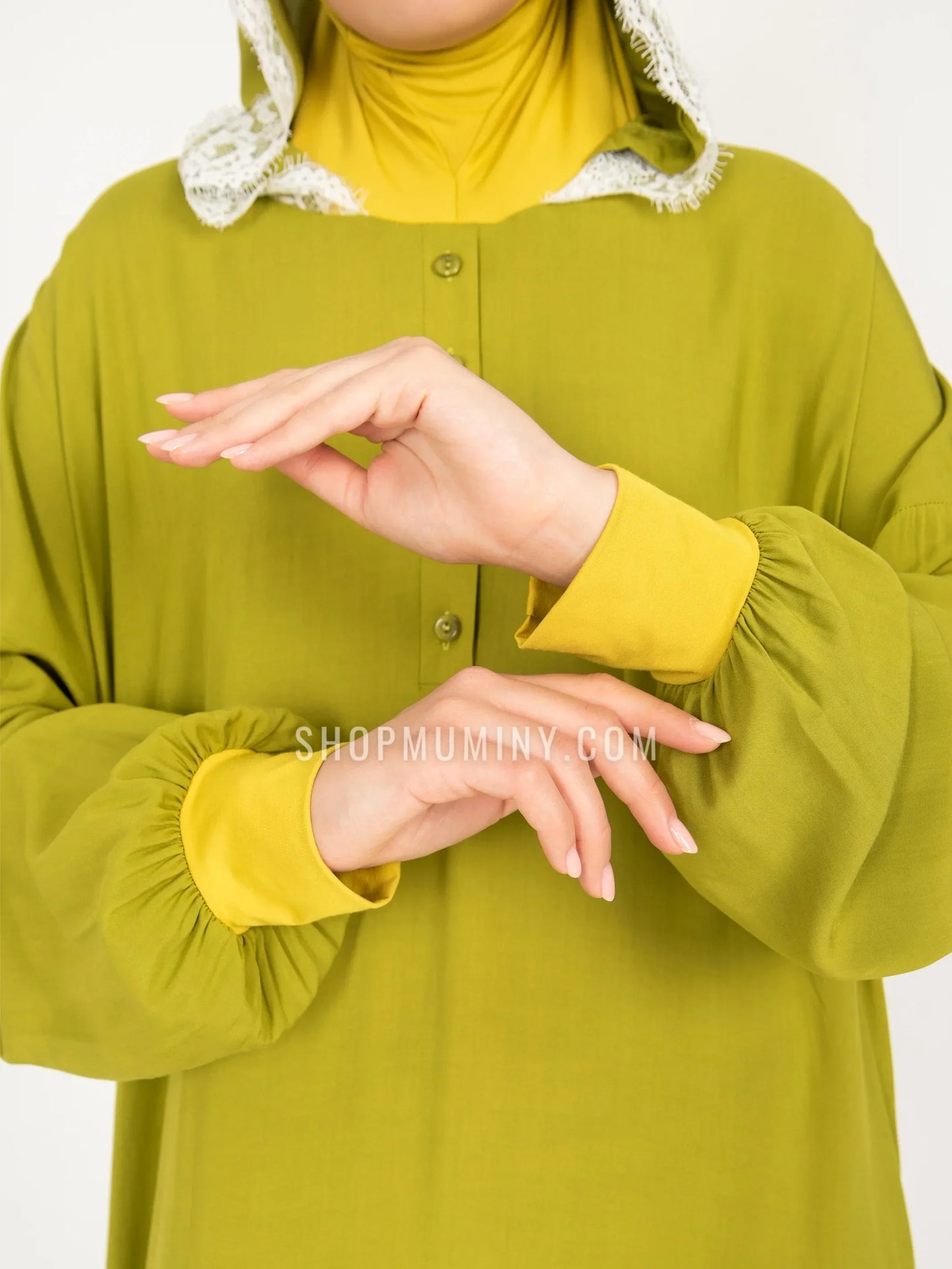Hooded One-Piece Prayer Dress: Luminous Lime - Handmade Hooded One-Piece Prayer Dress from Muminy