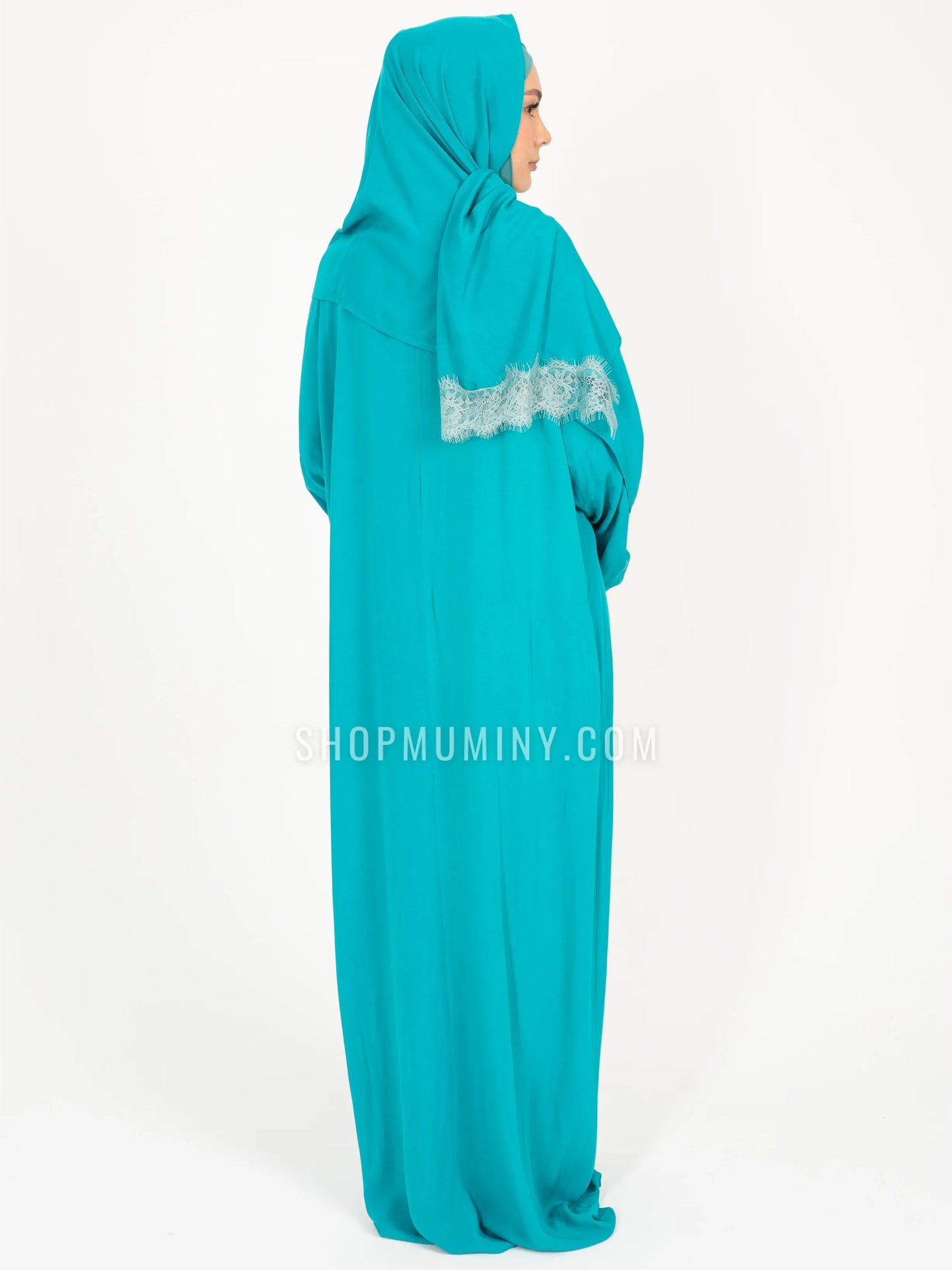 One-Piece Prayer Dress With Scarf: Teal Twilight - Handmade One-Piece Prayer Dress With Scarf from Muminy
