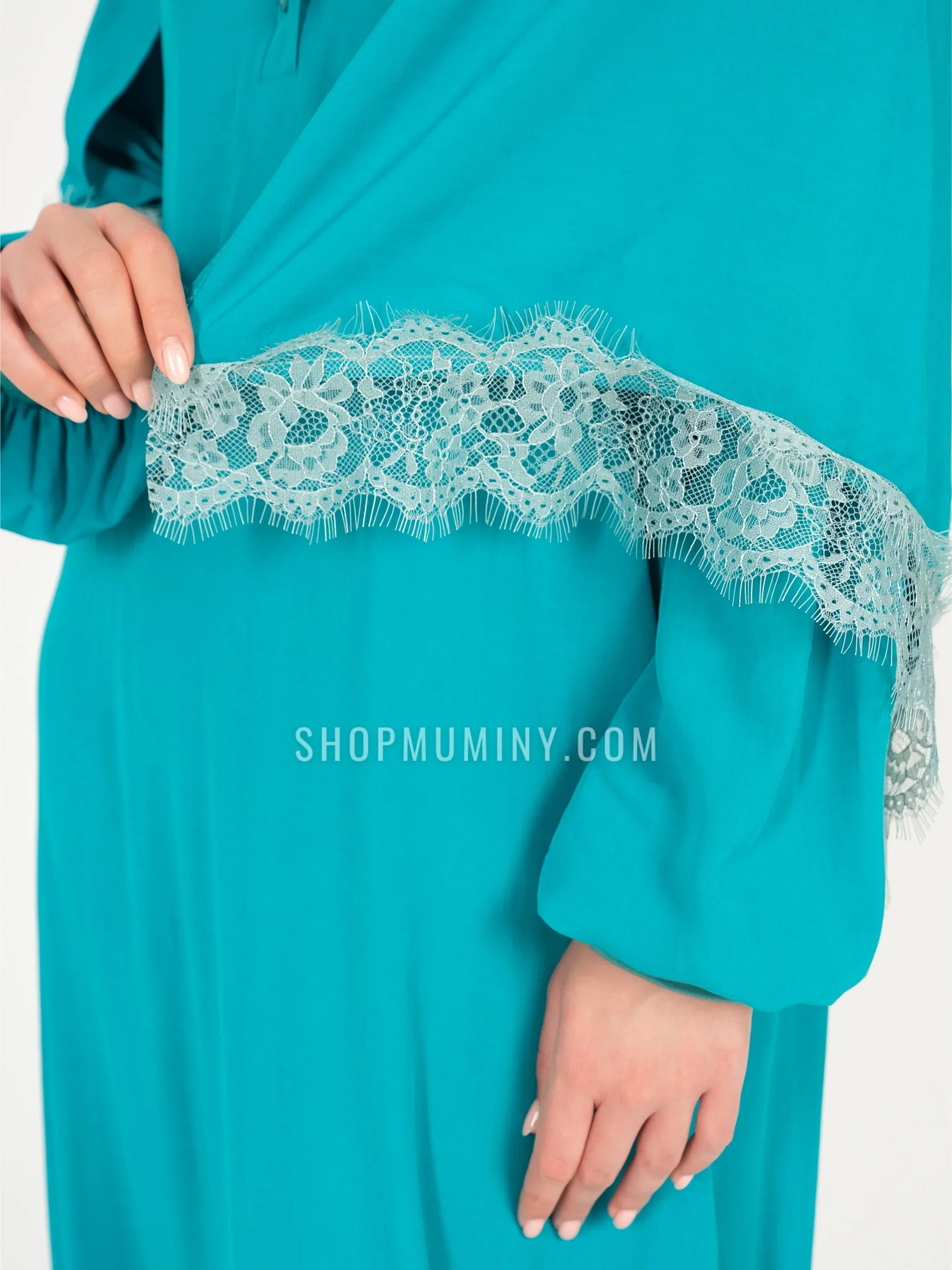 One-Piece Prayer Dress With Scarf: Teal Twilight - Handmade One-Piece Prayer Dress With Scarf from Muminy