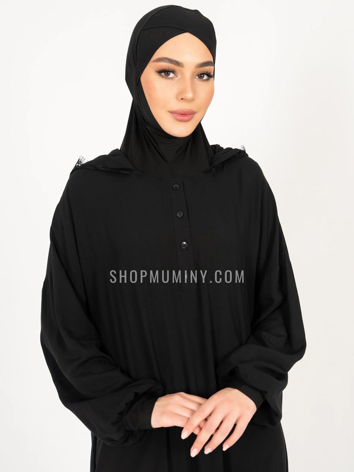 Hooded One-Piece Prayer Dress: Midnight Noir - Handmade Hooded One-Piece Prayer Dress from Muminy