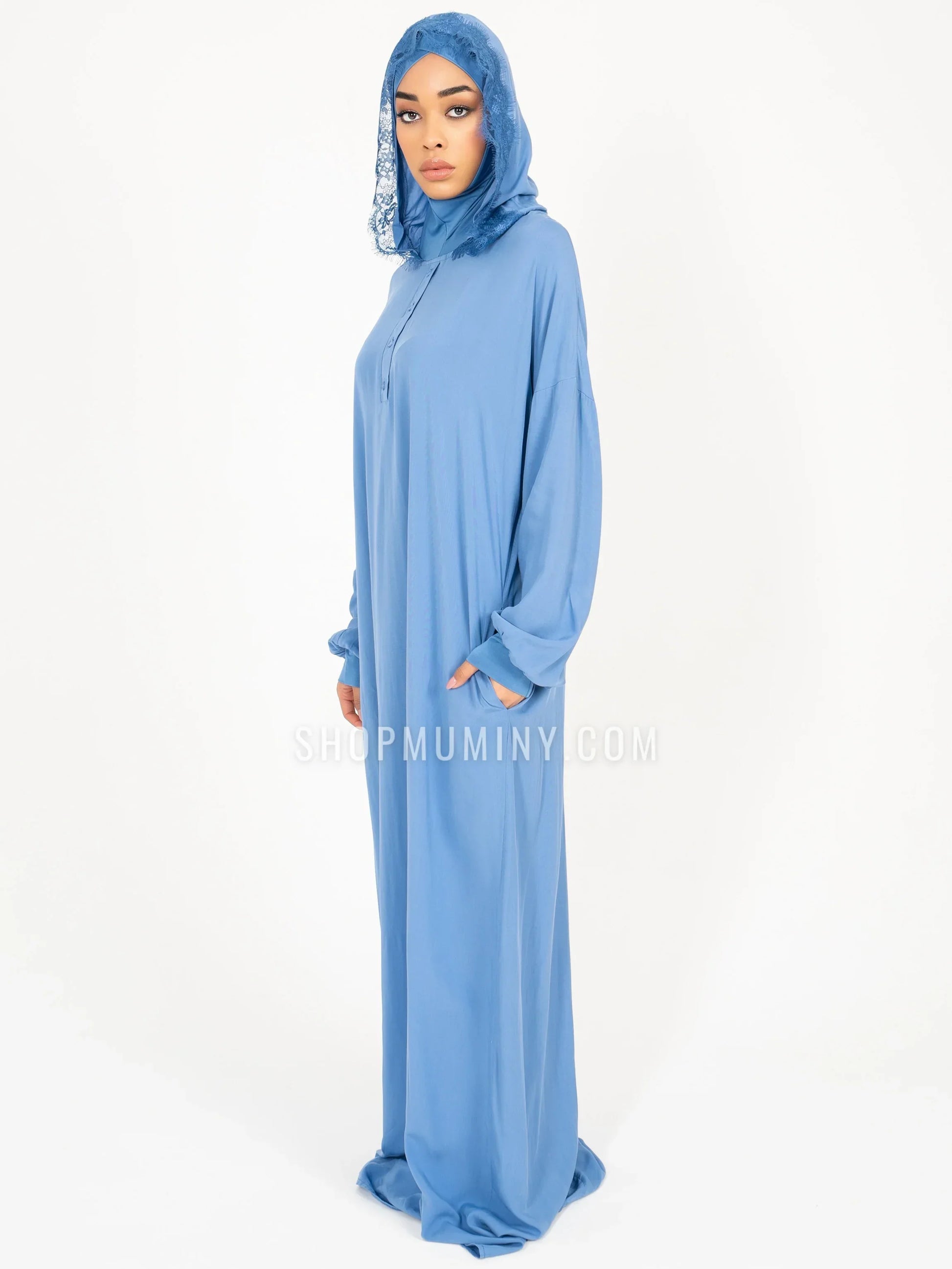 Hooded One-Piece Prayer Dress: Ocean Breeze - Handmade Hooded One-Piece Prayer Dress from Muminy