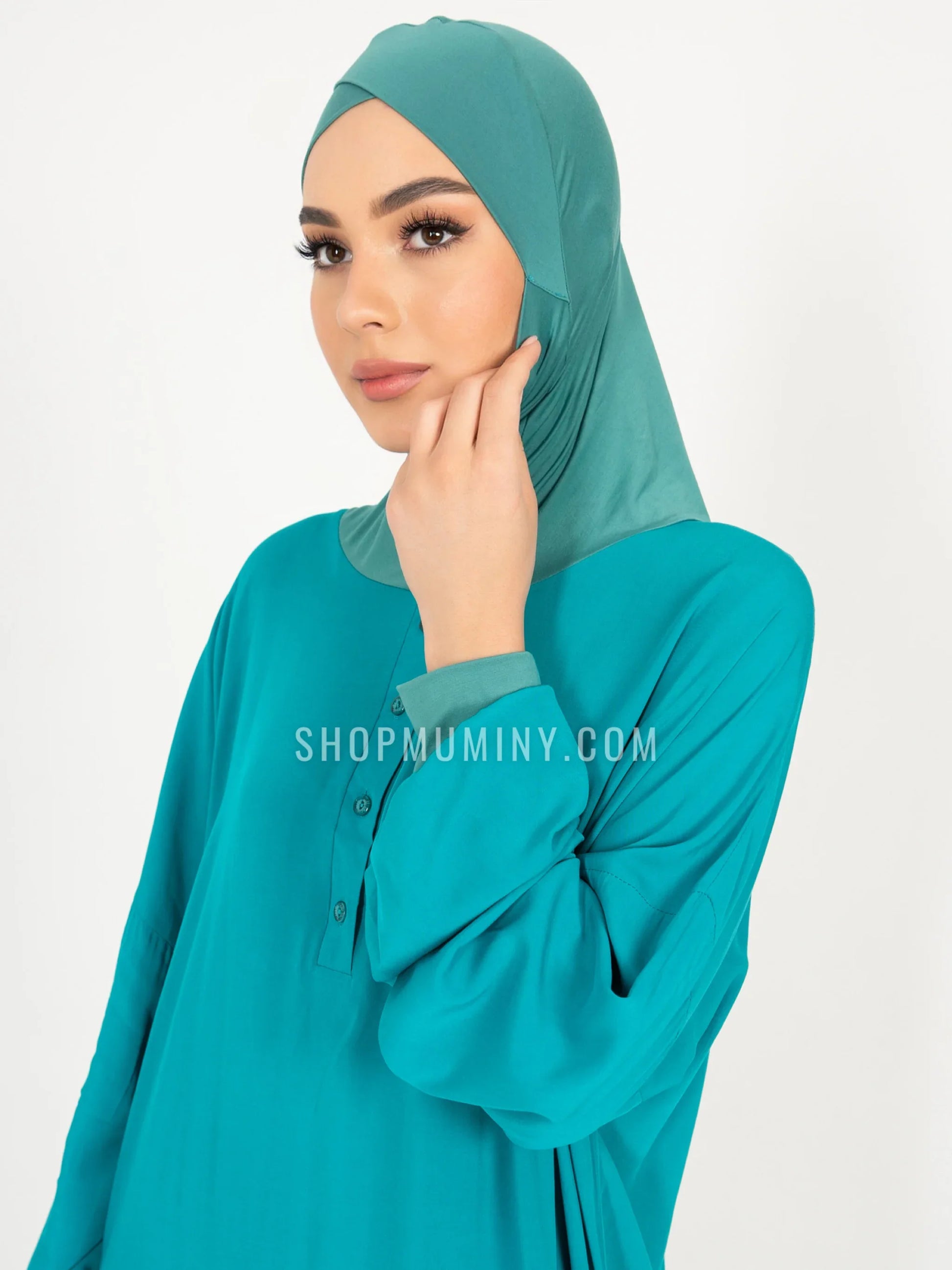 One-Piece Prayer Dress With Scarf: Teal Twilight - Handmade One-Piece Prayer Dress With Scarf from Muminy