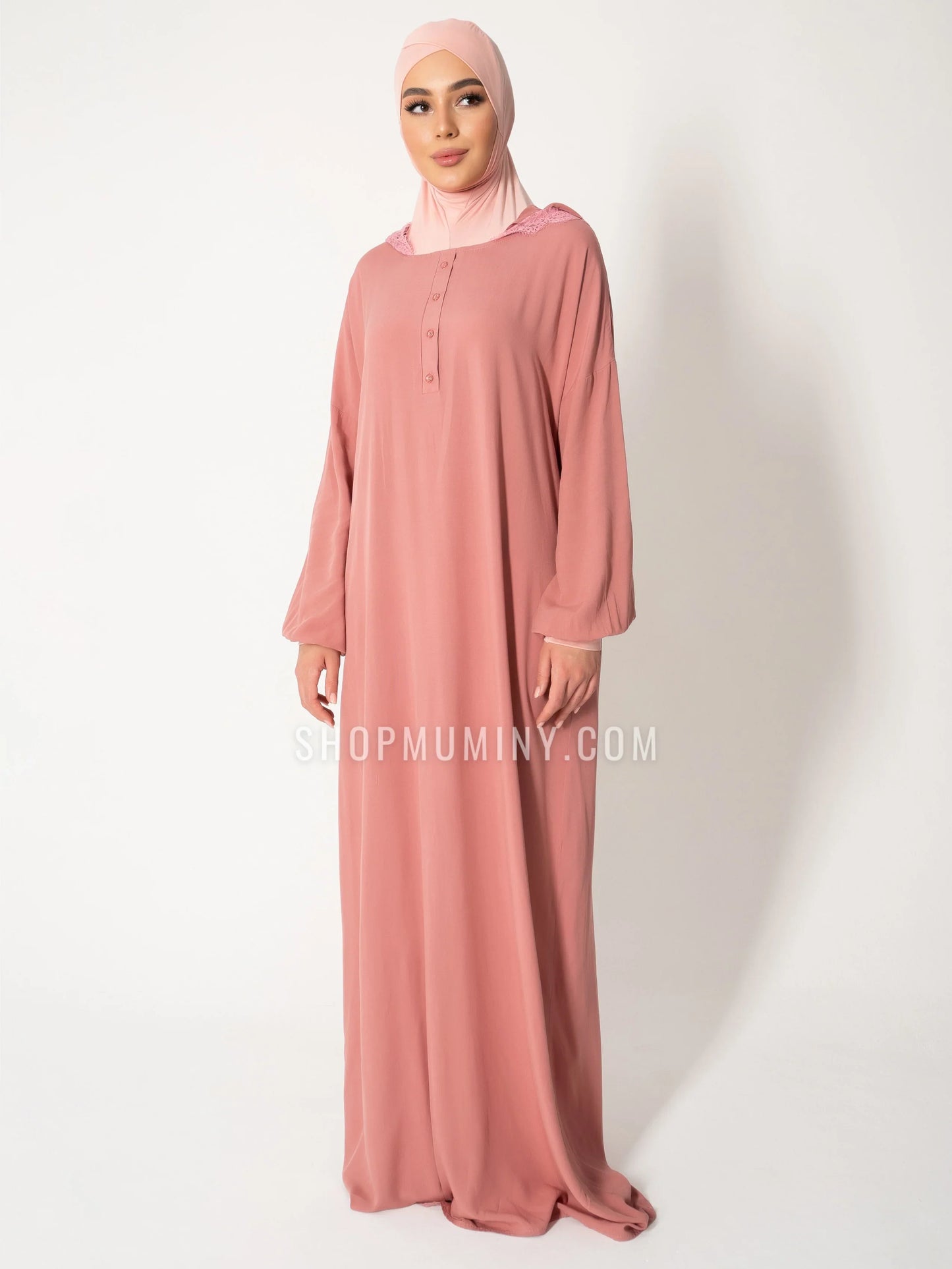 Hooded One-Piece Prayer Dress: Rosey Bliss - Handmade Hooded One-Piece Prayer Dress from Muminy