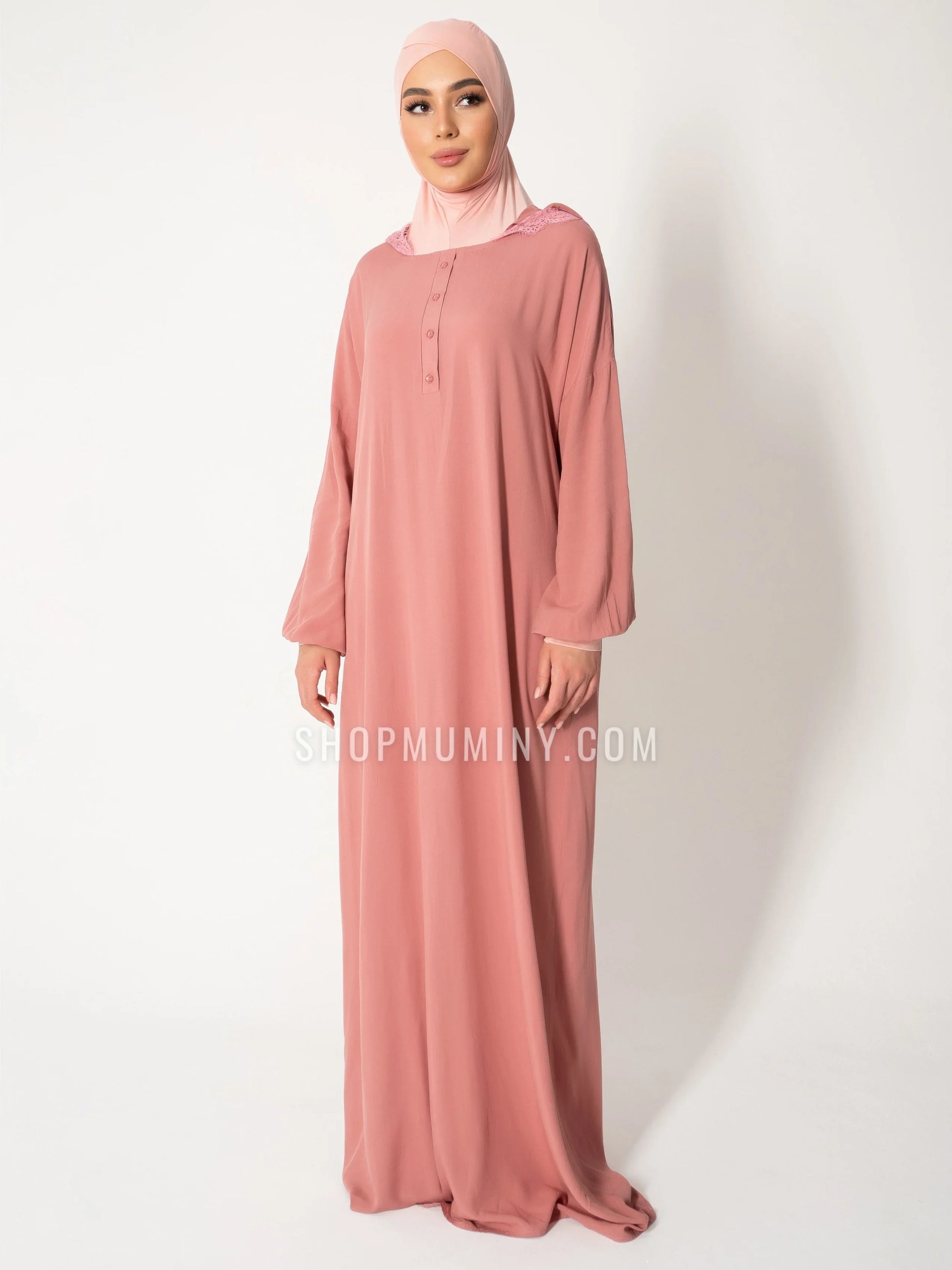 Hooded One-Piece Prayer Dress: Rosey Bliss - Handmade Hooded One-Piece Prayer Dress from Muminy