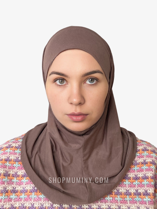 One-Piece Instant Jersey Hijab: Mocha Brown - Handmade One-Piece Instant Jersey Hijab from Muminy