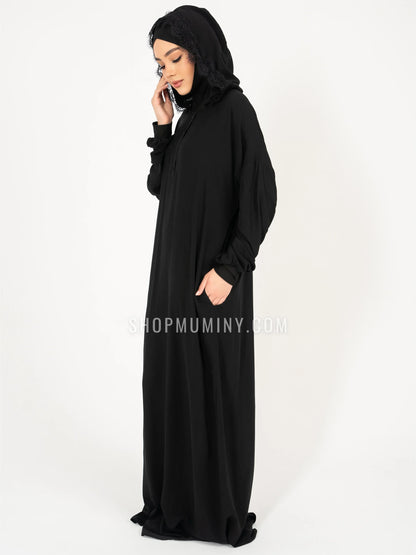 Hooded One-Piece Prayer Dress: Midnight Noir - Handmade Hooded One-Piece Prayer Dress from Muminy