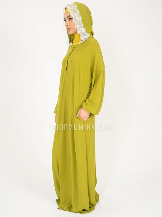 Hooded One-Piece Prayer Dress: Luminous Lime - Handmade Hooded One-Piece Prayer Dress from Muminy