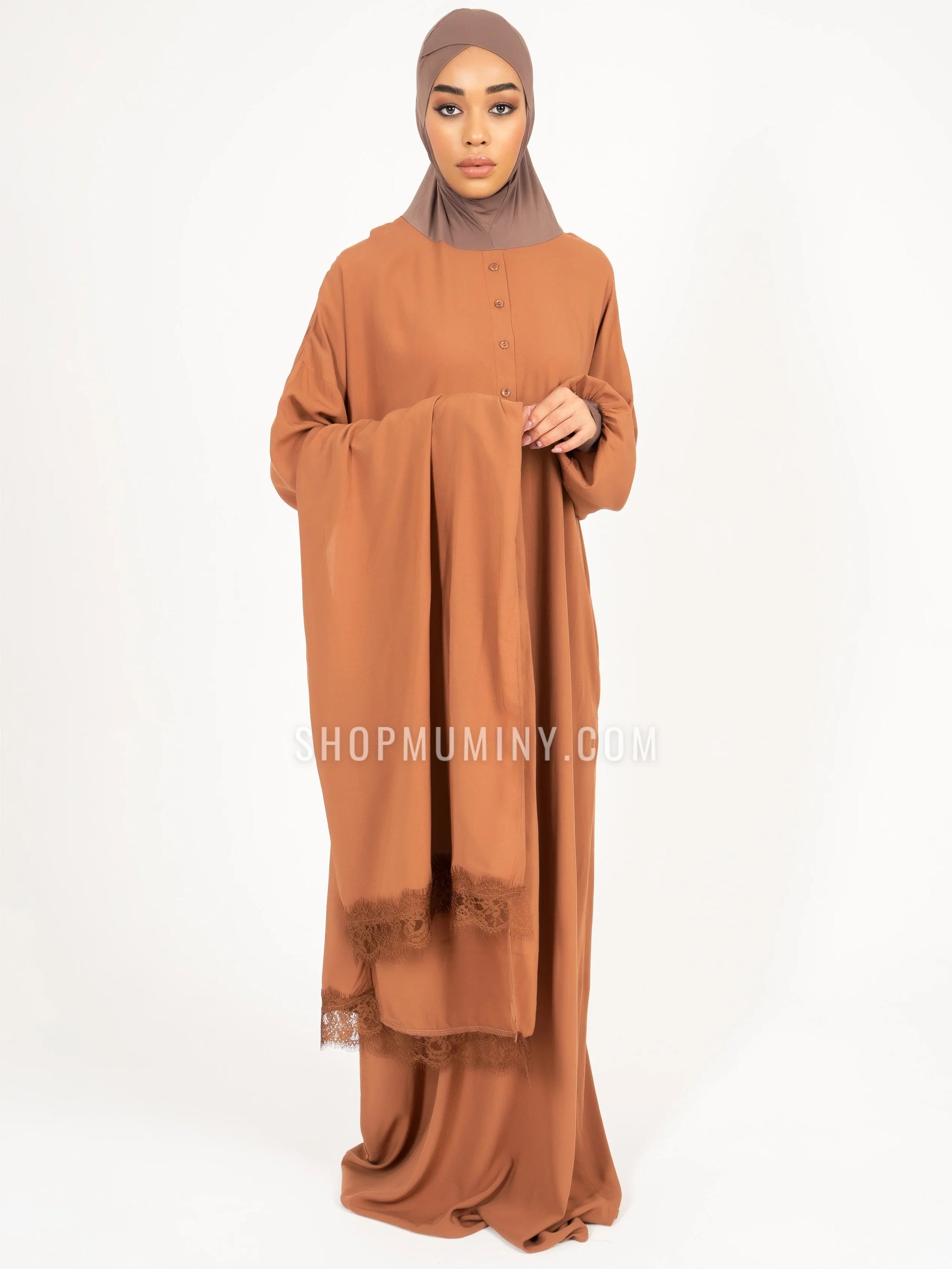 One-Piece Prayer Dress With Scarf : Autumn Grace - Handmade One-Piece Prayer Dress With Scarf from Muminy