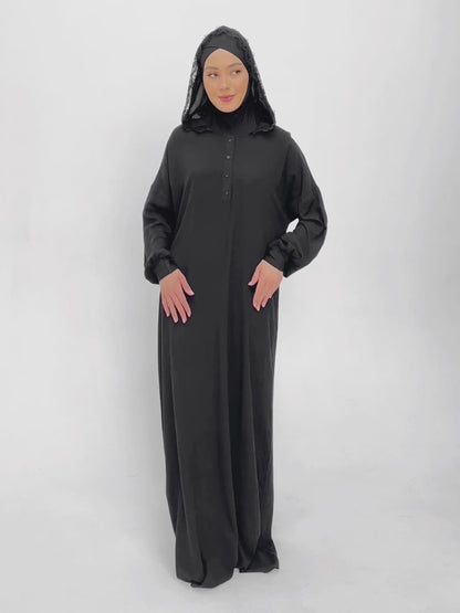 Hooded One-Piece Prayer Dress: Midnight Noir